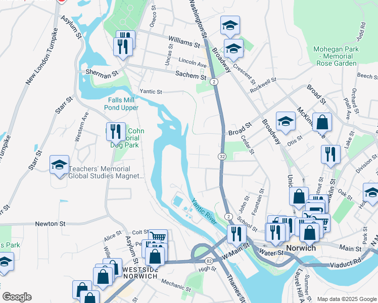map of restaurants, bars, coffee shops, grocery stores, and more near 9 Watercress Avenue in Norwich