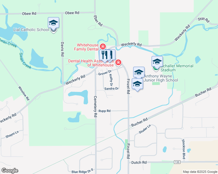 map of restaurants, bars, coffee shops, grocery stores, and more near 6036 Kathy Dr in Whitehouse