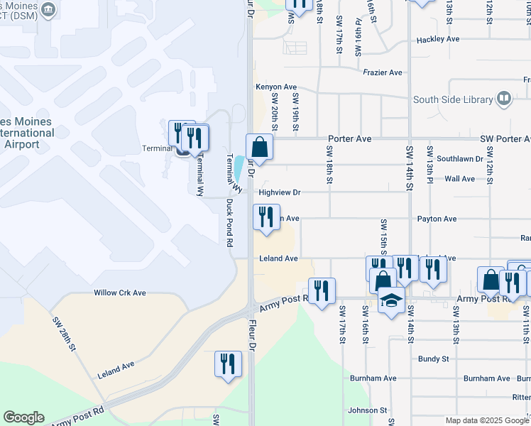 map of restaurants, bars, coffee shops, grocery stores, and more near 2015 Payton Avenue in Des Moines