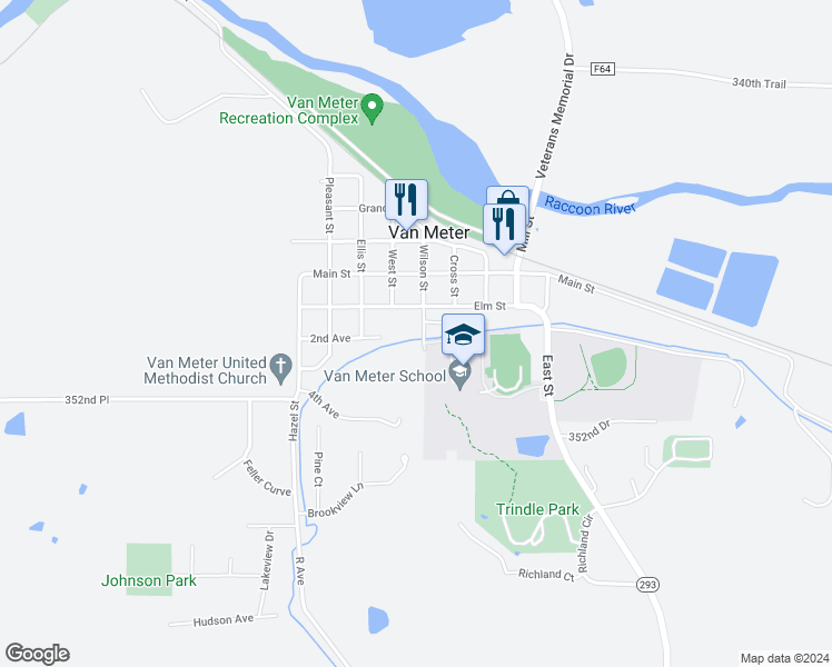 map of restaurants, bars, coffee shops, grocery stores, and more near 210 Wilson Street in Van Meter