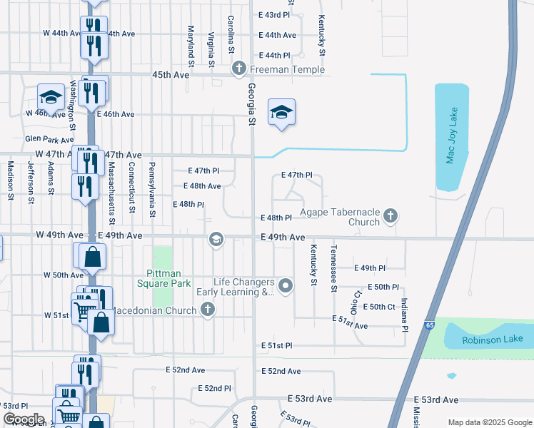 map of restaurants, bars, coffee shops, grocery stores, and more near 840 East 48th Place in Gary