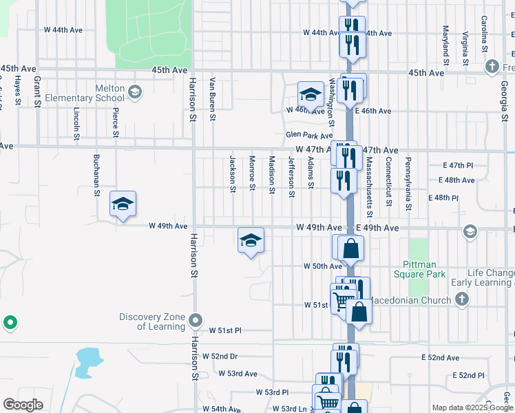map of restaurants, bars, coffee shops, grocery stores, and more near 4841 Monroe Street in Gary
