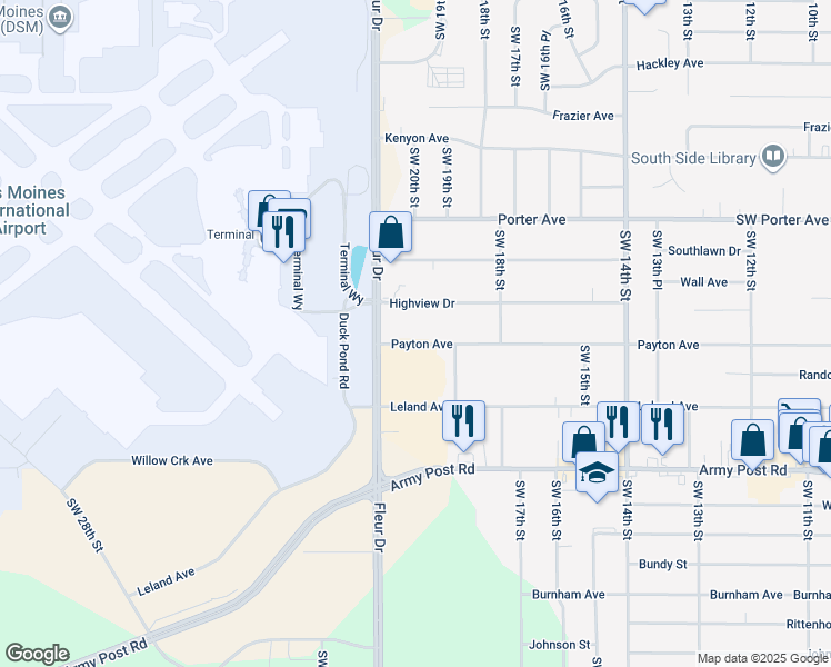 map of restaurants, bars, coffee shops, grocery stores, and more near 2015 Payton Avenue in Des Moines