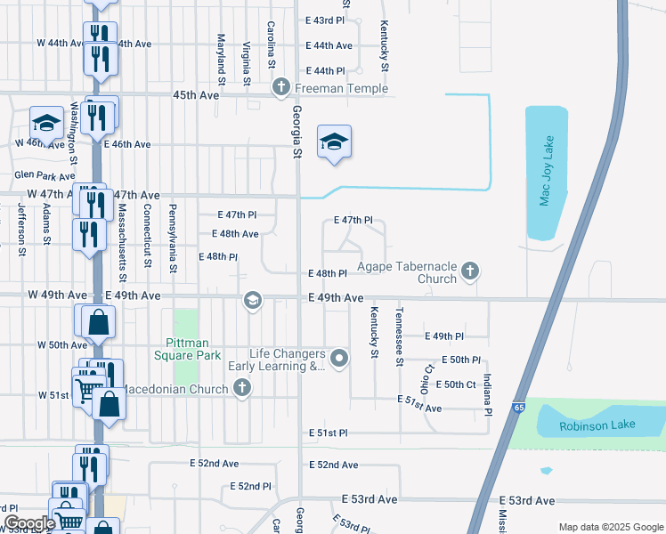 map of restaurants, bars, coffee shops, grocery stores, and more near 840 East 48th Place in Gary