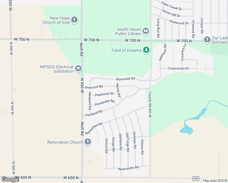 map of restaurants, bars, coffee shops, grocery stores, and more near 427 Piedmont Street in Valparaiso