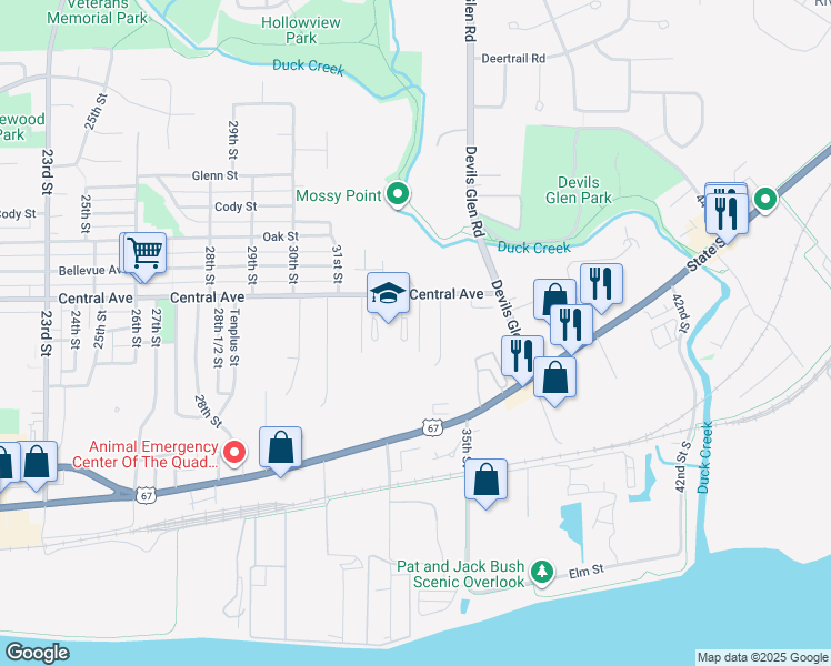 map of restaurants, bars, coffee shops, grocery stores, and more near 11 Riverview Lane in Bettendorf