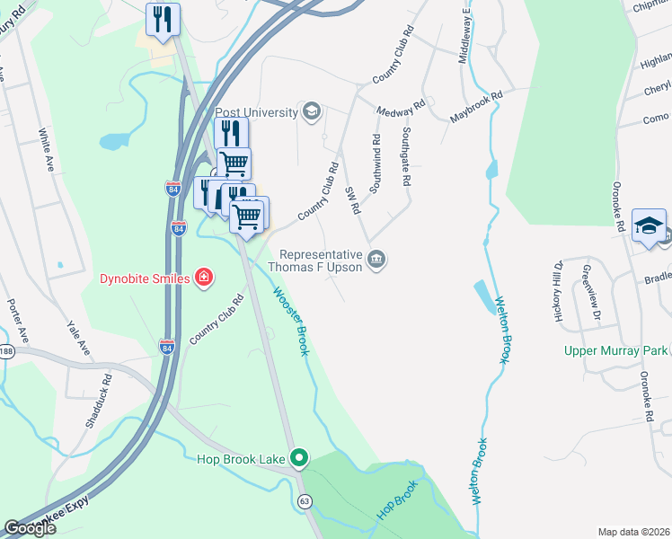 map of restaurants, bars, coffee shops, grocery stores, and more near 146 Joshua Town Road in Waterbury
