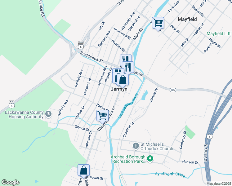 map of restaurants, bars, coffee shops, grocery stores, and more near in Jermyn