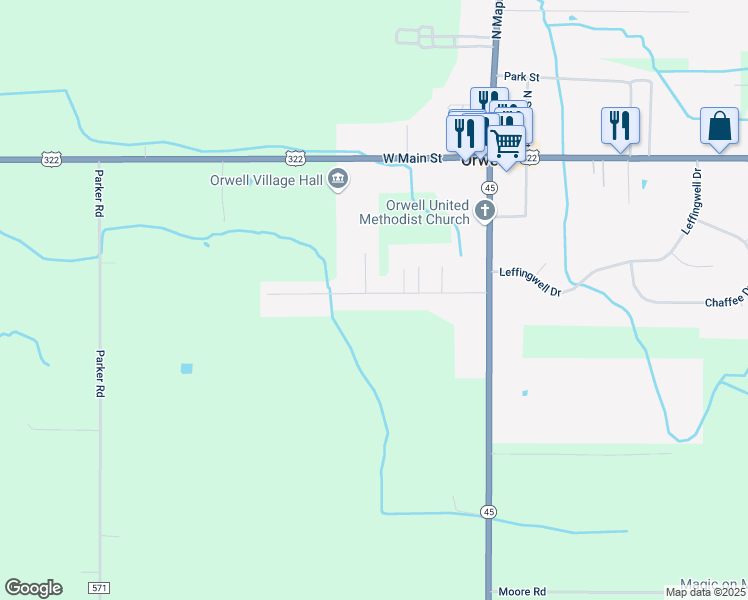 map of restaurants, bars, coffee shops, grocery stores, and more near 133 Sunset Street in Orwell