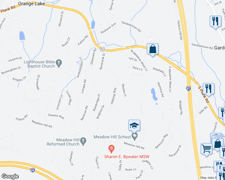 map of restaurants, bars, coffee shops, grocery stores, and more near 22 Hibbing Way in Newburgh