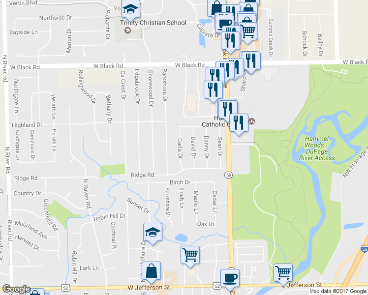 map of restaurants, bars, coffee shops, grocery stores, and more near 510 Carla Drive in Shorewood