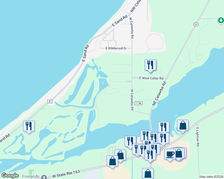 map of restaurants, bars, coffee shops, grocery stores, and more near 3563 High Point Ln in Port Clinton