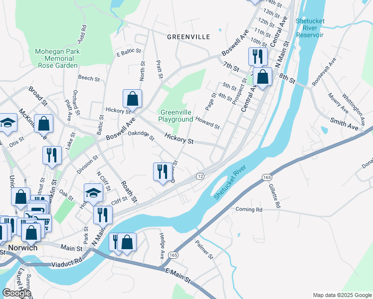 map of restaurants, bars, coffee shops, grocery stores, and more near 41 Convent Avenue in Norwich