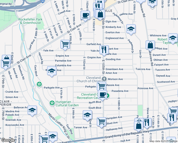 map of restaurants, bars, coffee shops, grocery stores, and more near 10226 Kempton Avenue in Cleveland