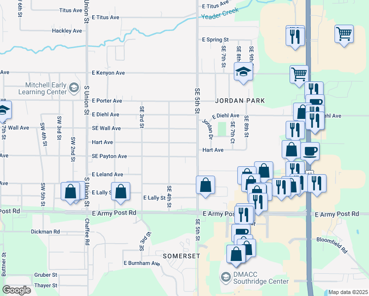 map of restaurants, bars, coffee shops, grocery stores, and more near 433 Hart Avenue in Des Moines