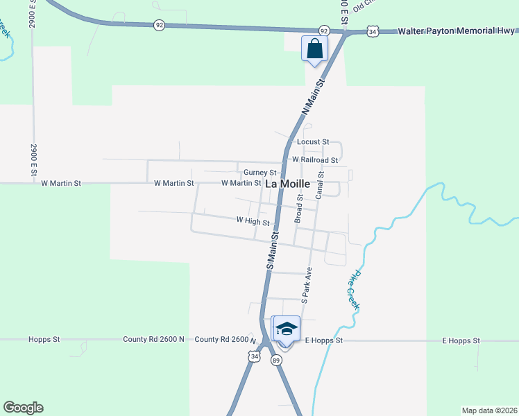 map of restaurants, bars, coffee shops, grocery stores, and more near Church St in La Moille