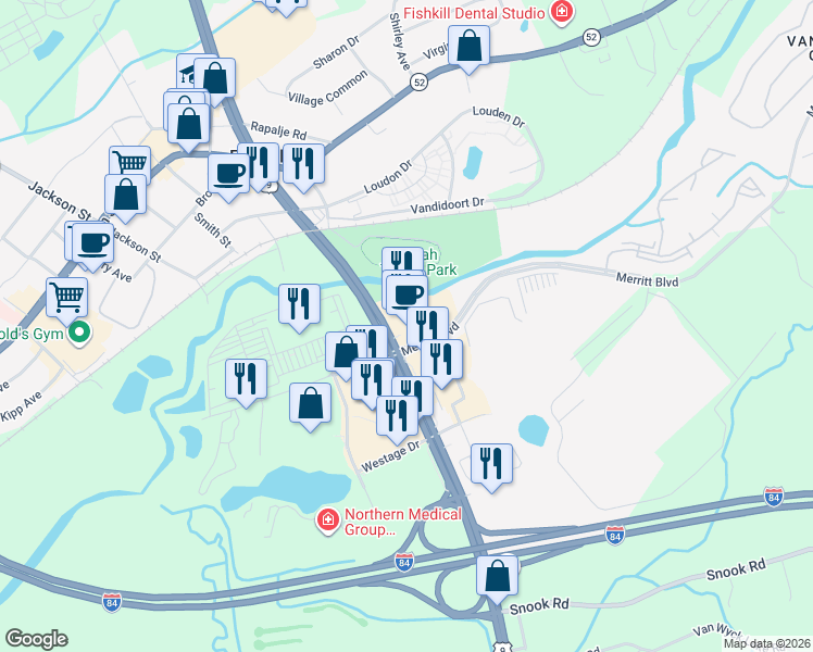 map of restaurants, bars, coffee shops, grocery stores, and more near 11 Merritt Boulevard in Fishkill