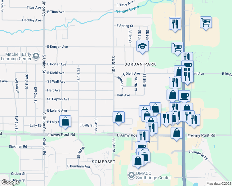 map of restaurants, bars, coffee shops, grocery stores, and more near 500 Hart Avenue in Des Moines
