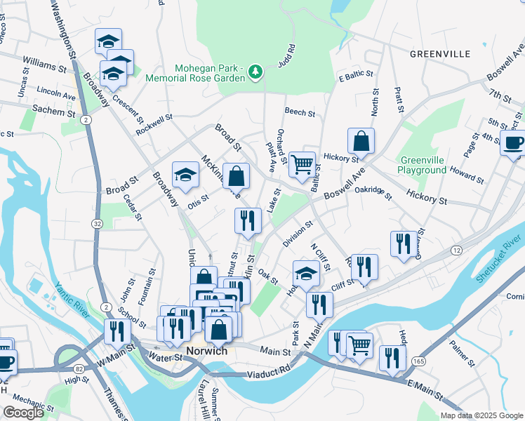 map of restaurants, bars, coffee shops, grocery stores, and more near in Norwich