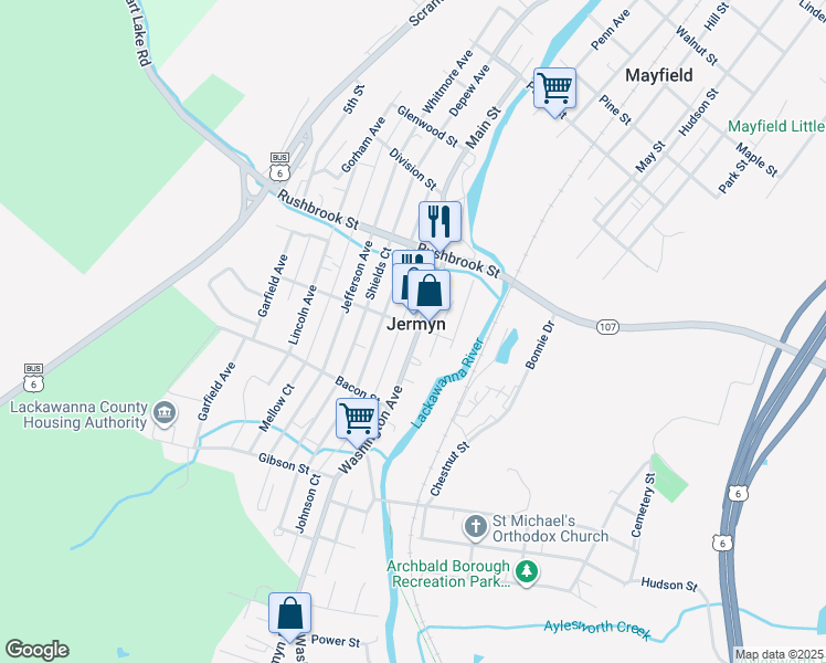 map of restaurants, bars, coffee shops, grocery stores, and more near in Jermyn