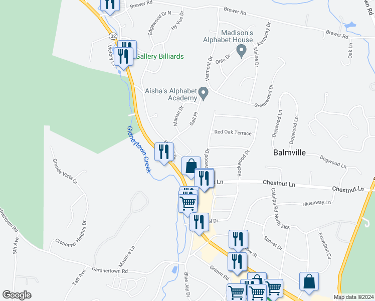 map of restaurants, bars, coffee shops, grocery stores, and more near 1401 Barclay Manor in Newburgh