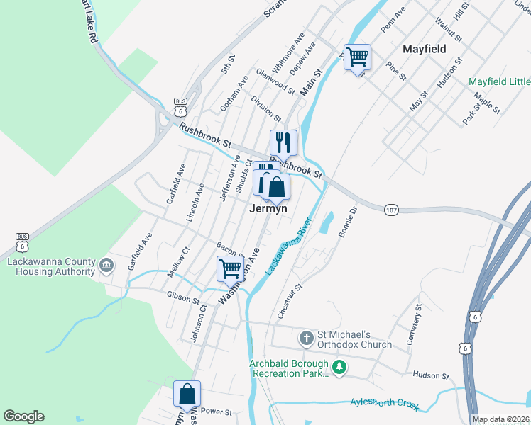 map of restaurants, bars, coffee shops, grocery stores, and more near in Jermyn