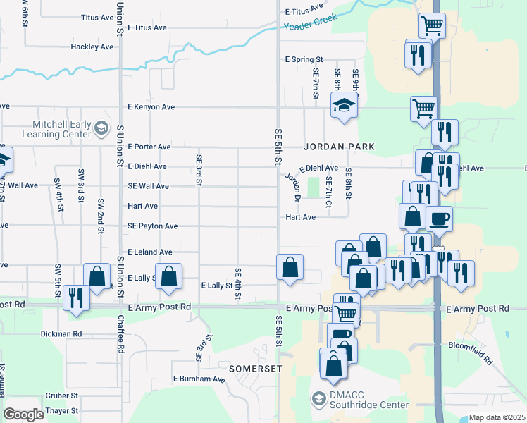 map of restaurants, bars, coffee shops, grocery stores, and more near 433 Hart Avenue in Des Moines