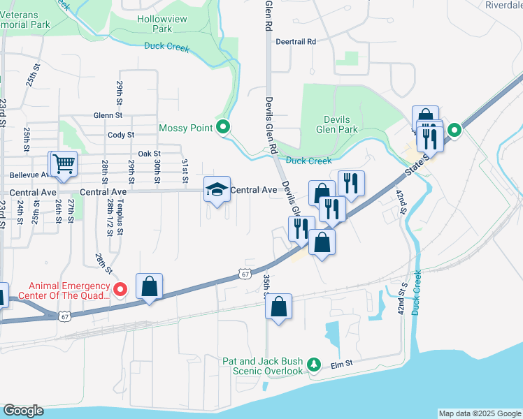 map of restaurants, bars, coffee shops, grocery stores, and more near 917 Pius Lane in Bettendorf