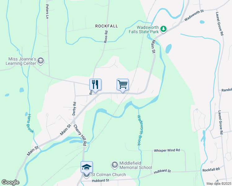 map of restaurants, bars, coffee shops, grocery stores, and more near 119 Main Street in Middlefield