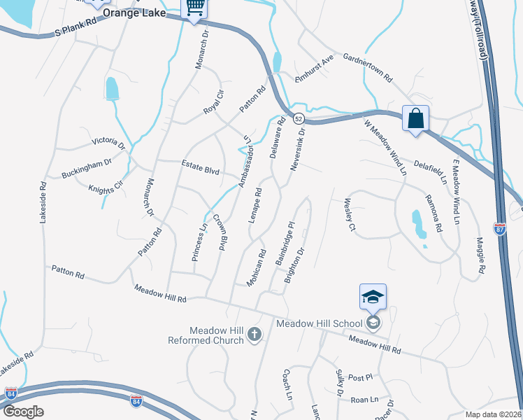 map of restaurants, bars, coffee shops, grocery stores, and more near 19 Lenape Road in Newburgh