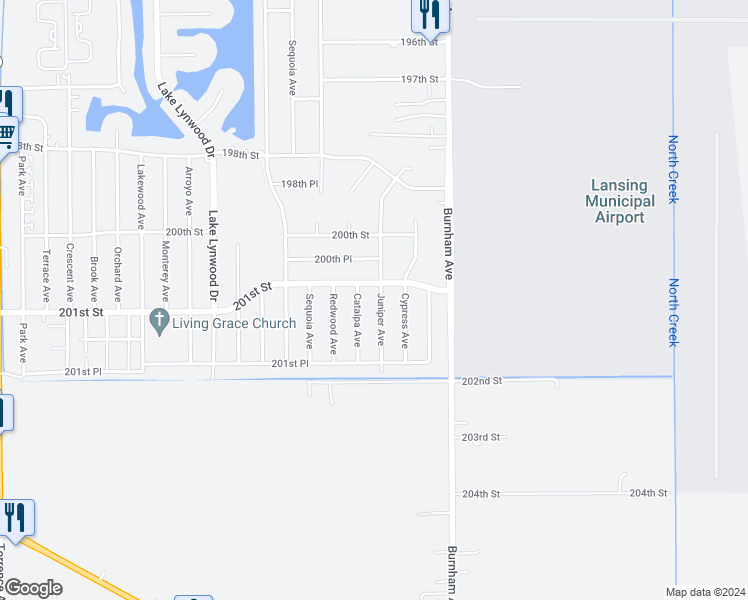 map of restaurants, bars, coffee shops, grocery stores, and more near 20108 Juniper Avenue in Lynwood