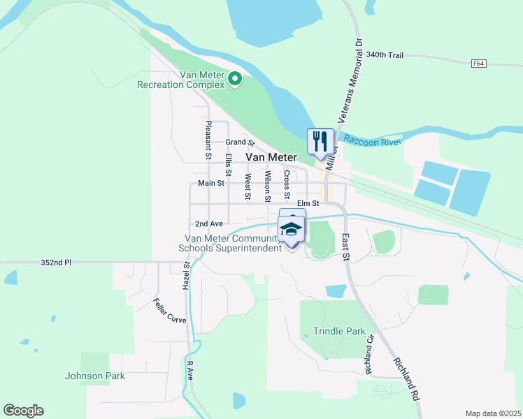 map of restaurants, bars, coffee shops, grocery stores, and more near 210 Wilson Street in Van Meter