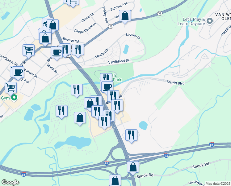 map of restaurants, bars, coffee shops, grocery stores, and more near 25 Merritt Boulevard in Fishkill