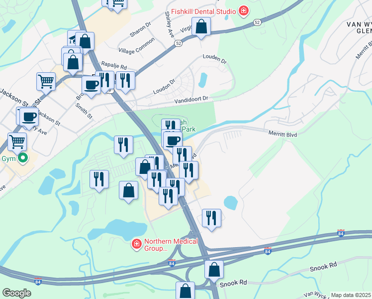 map of restaurants, bars, coffee shops, grocery stores, and more near 20 Merritt Boulevard in Fishkill