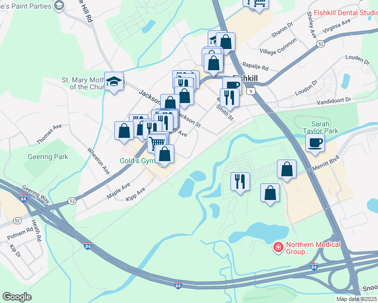 map of restaurants, bars, coffee shops, grocery stores, and more near 500 Commons Way in Fishkill