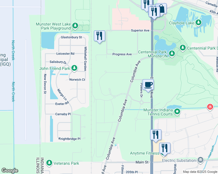 map of restaurants, bars, coffee shops, grocery stores, and more near 503 Jenna Drive in Munster