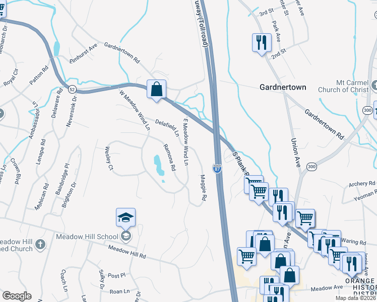 map of restaurants, bars, coffee shops, grocery stores, and more near 1008 Maggie Road in Newburgh