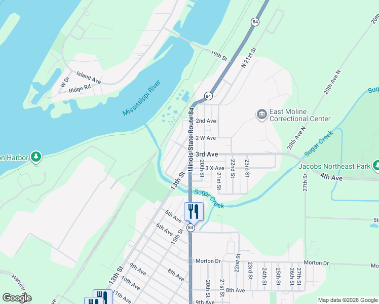 map of restaurants, bars, coffee shops, grocery stores, and more near 307 13th Street in Moline