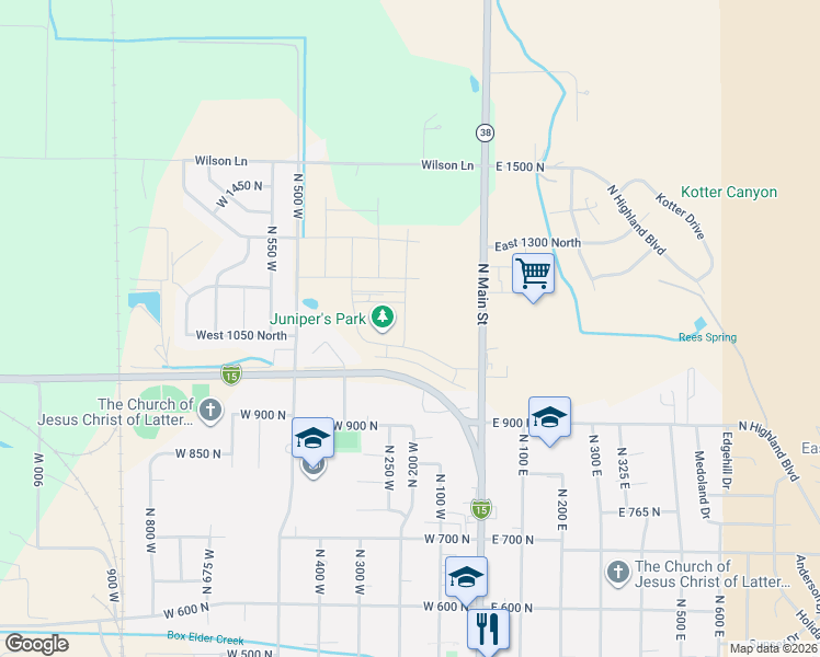 map of restaurants, bars, coffee shops, grocery stores, and more near 988 North 200 West in Brigham City