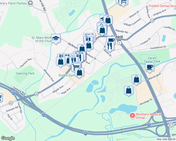 map of restaurants, bars, coffee shops, grocery stores, and more near 986 Main Street in Fishkill