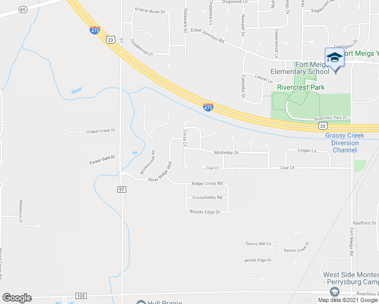 map of restaurants, bars, coffee shops, grocery stores, and more near 1245 Tricia Court in Perrysburg