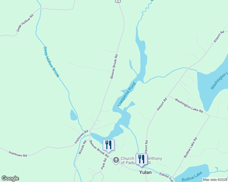 map of restaurants, bars, coffee shops, grocery stores, and more near 80 Beaver Brook Road in Narrowsburg