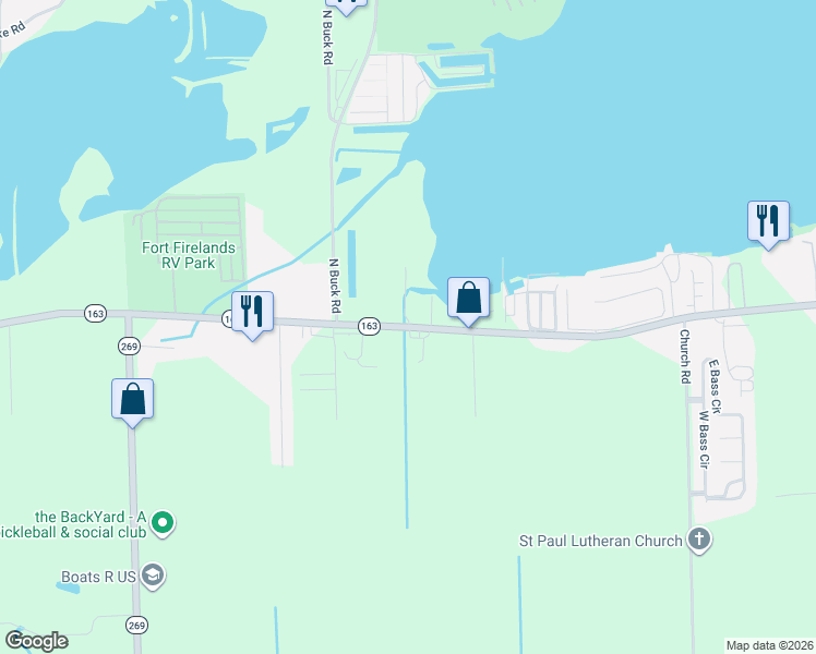 map of restaurants, bars, coffee shops, grocery stores, and more near 5932 East Harbor Road in Lakeside Marblehead