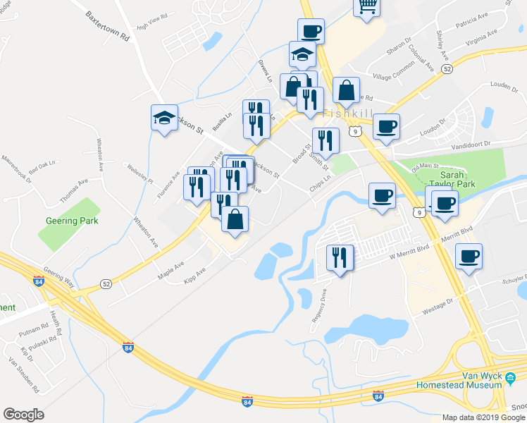 map of restaurants, bars, coffee shops, grocery stores, and more near 402 Commons Way in Fishkill