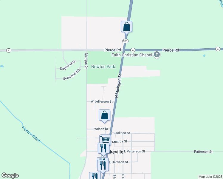 map of restaurants, bars, coffee shops, grocery stores, and more near 601 North Michigan Street in Lakeville