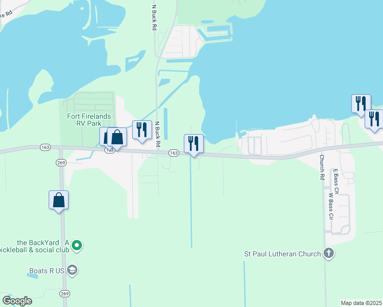 map of restaurants, bars, coffee shops, grocery stores, and more near 6005 East Harbor Road in Lakeside Marblehead