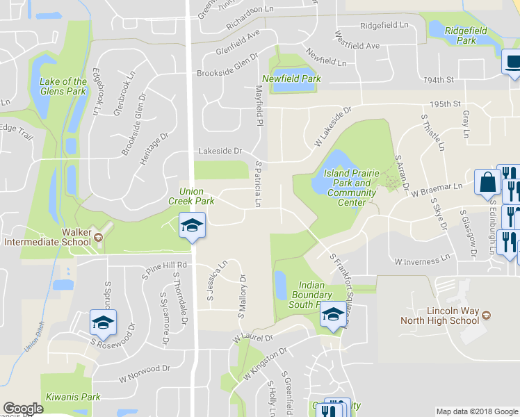 map of restaurants, bars, coffee shops, grocery stores, and more near 7833 West Frankfort Square Road in Frankfort