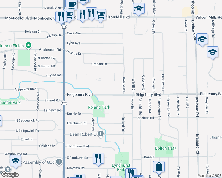 map of restaurants, bars, coffee shops, grocery stores, and more near 5244 Ridgebury Boulevard in Lyndhurst