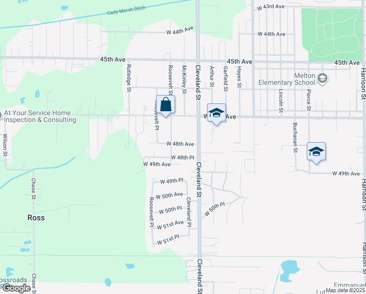 map of restaurants, bars, coffee shops, grocery stores, and more near 4763 McKinley Street in Gary