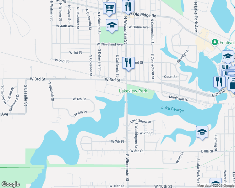map of restaurants, bars, coffee shops, grocery stores, and more near 902 West 3rd Place in Hobart